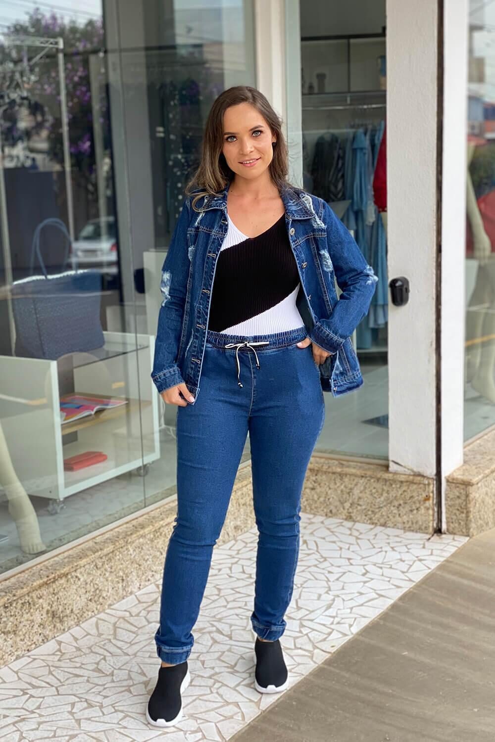 Calça Jeans Skinny Cordão Jogger