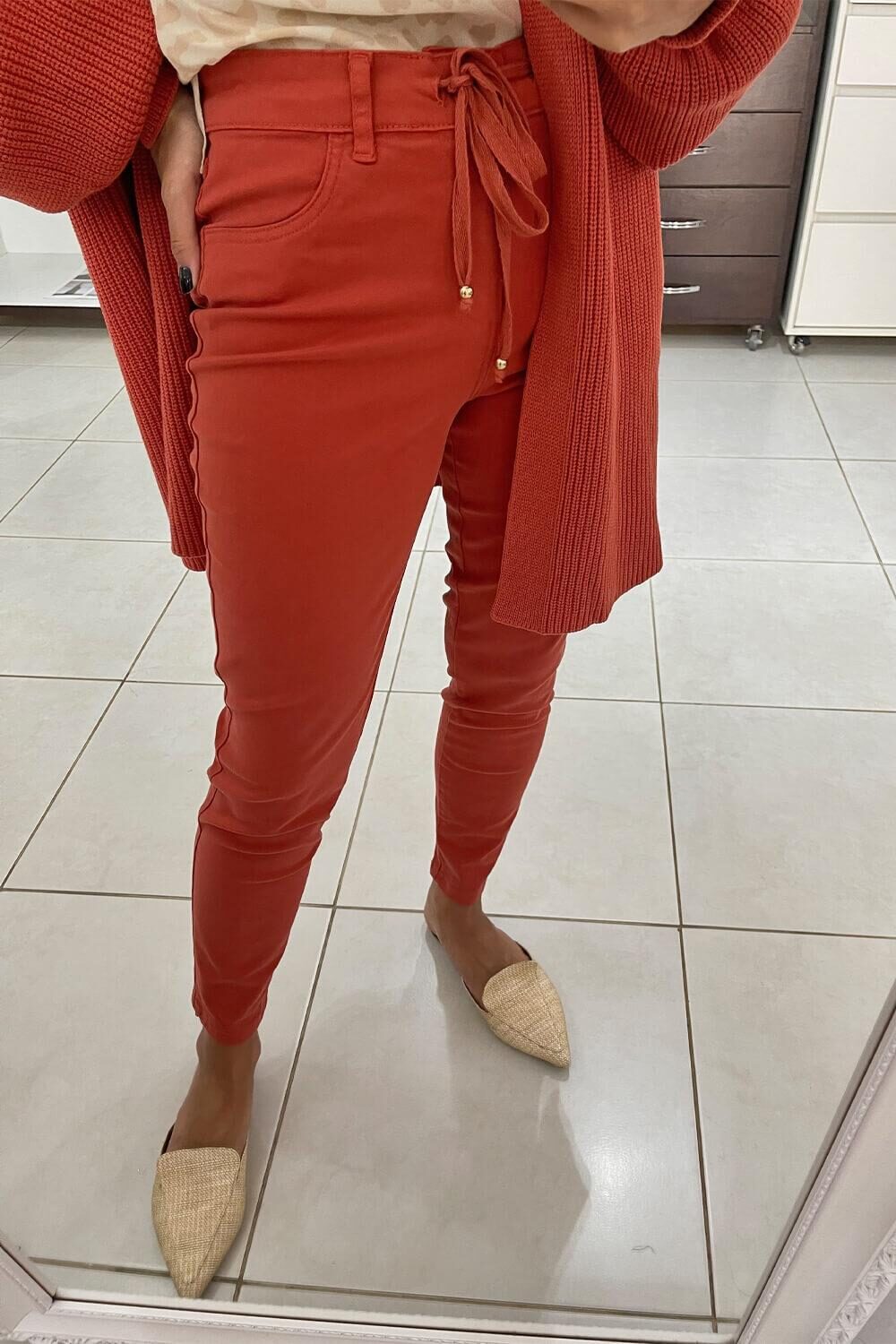Calça Anselmi Sarja Cordão Skinny Páprica