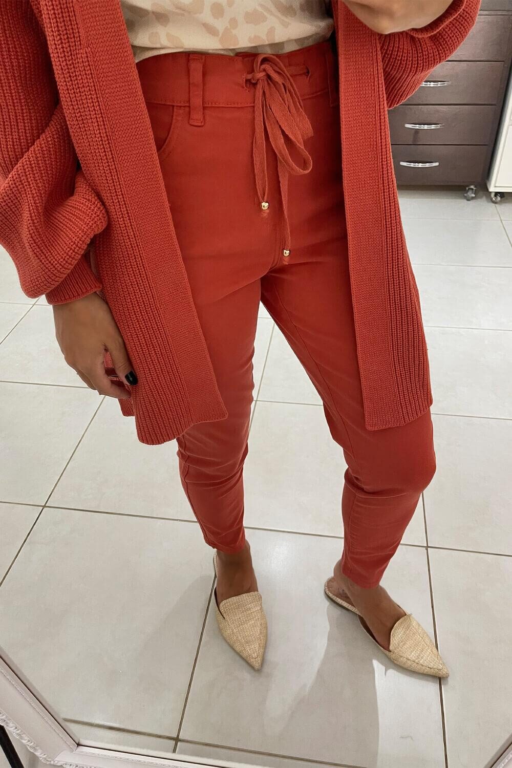 Calça Anselmi Sarja Cordão Skinny Páprica