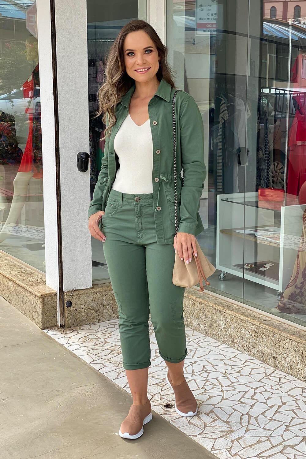 Calça Pantacourt Skinny Verde