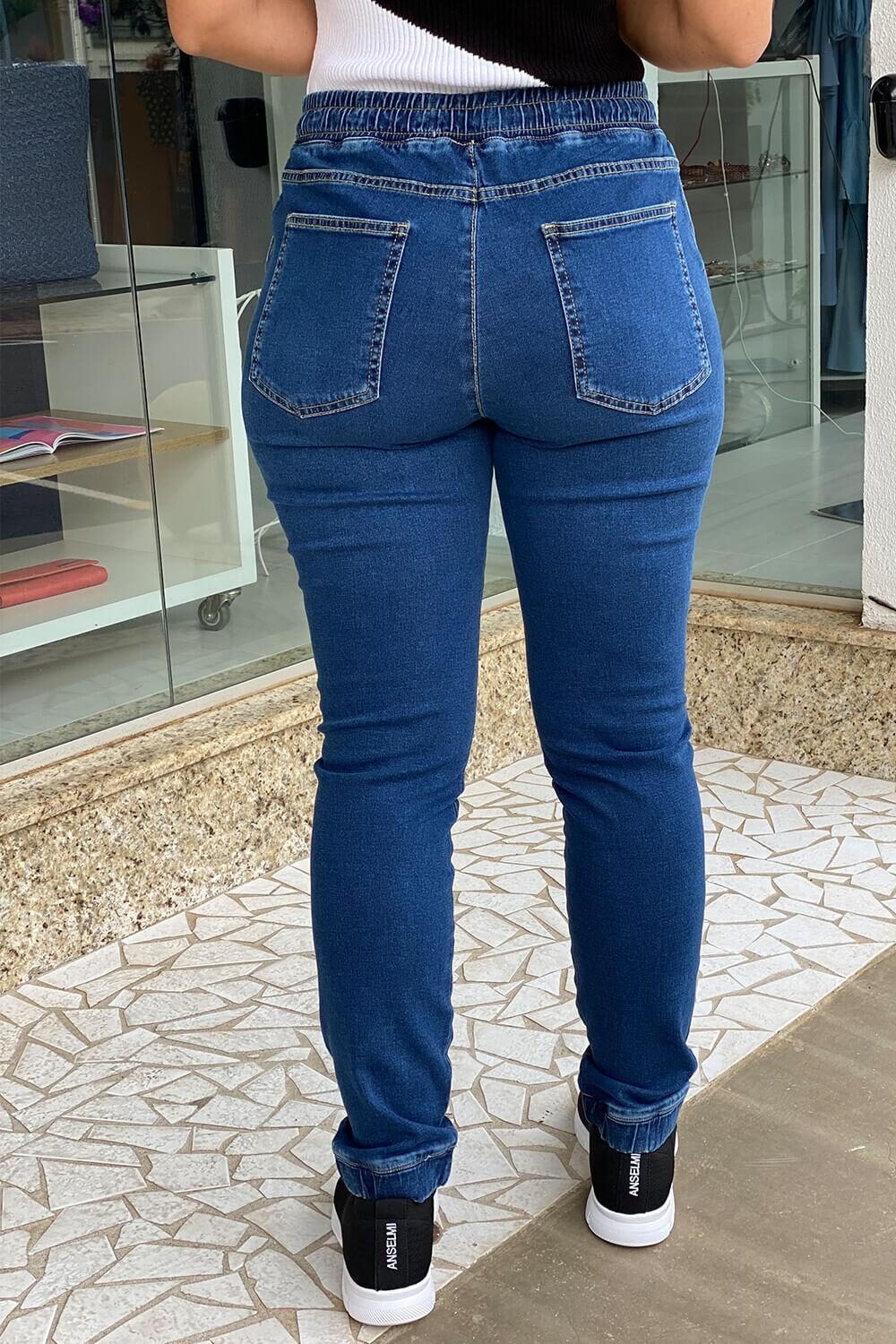 Calça Jeans Skinny Cordão Jogger