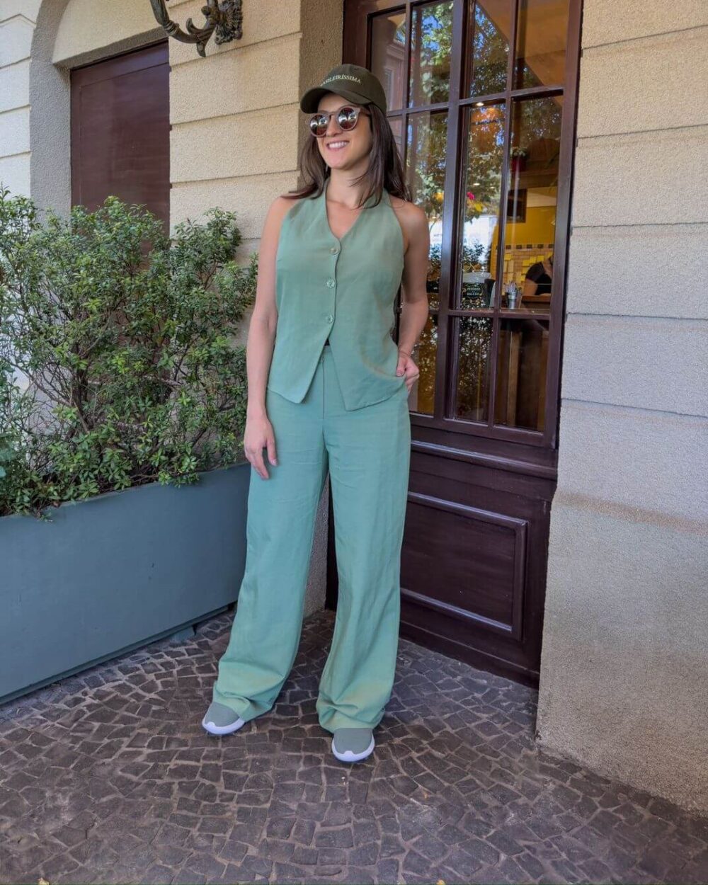 Conjunto ViscoLinho Colete e Calça Reta Verde Agave