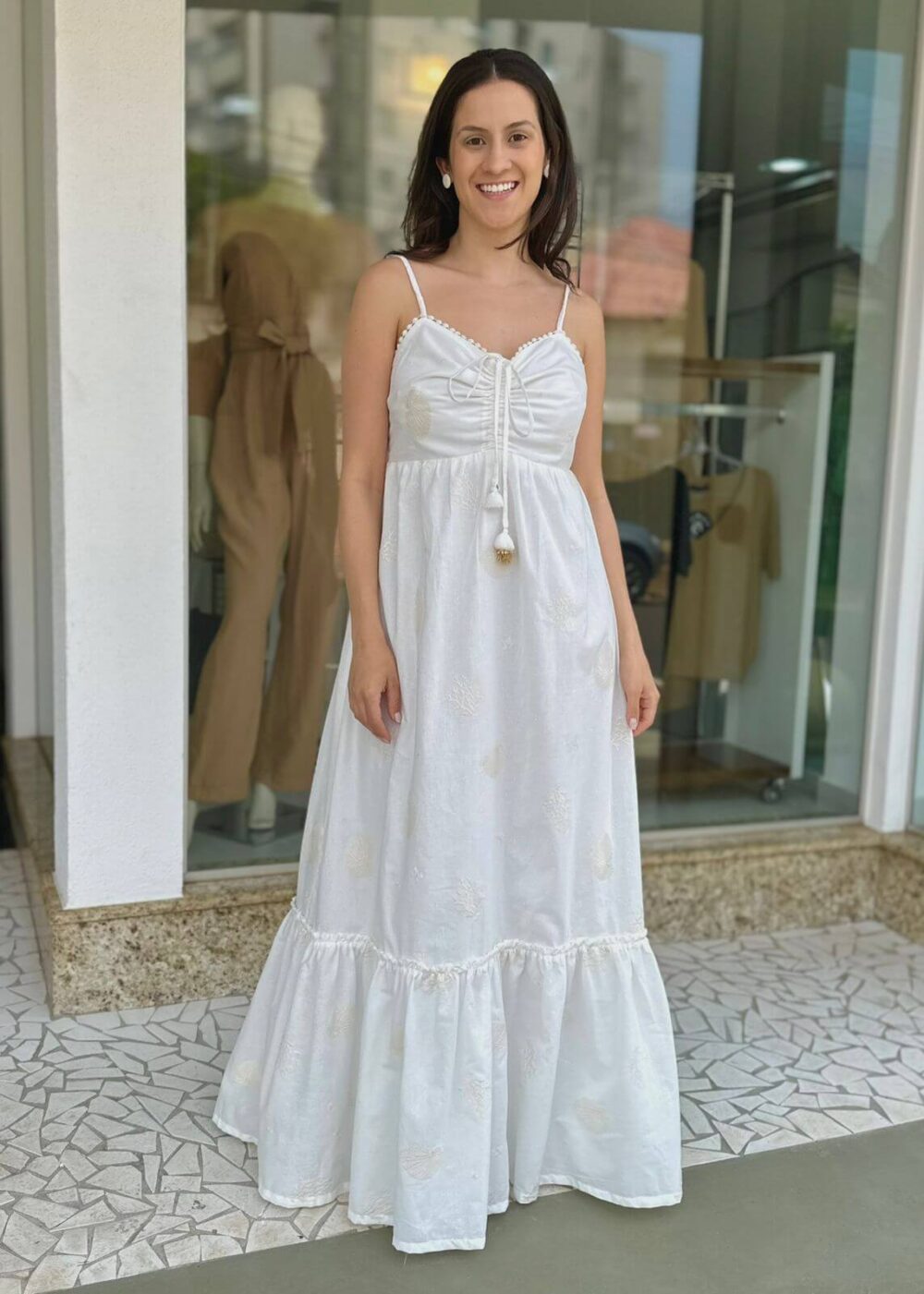 Vestido Cantão Voil Branco Com Bordado Beira Mar