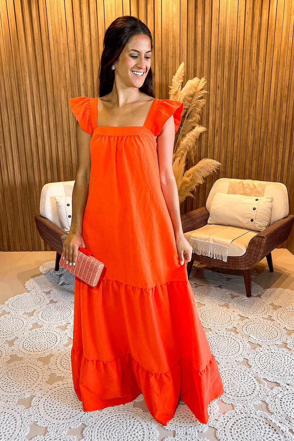 Vestido Chita Amplo Tangerina