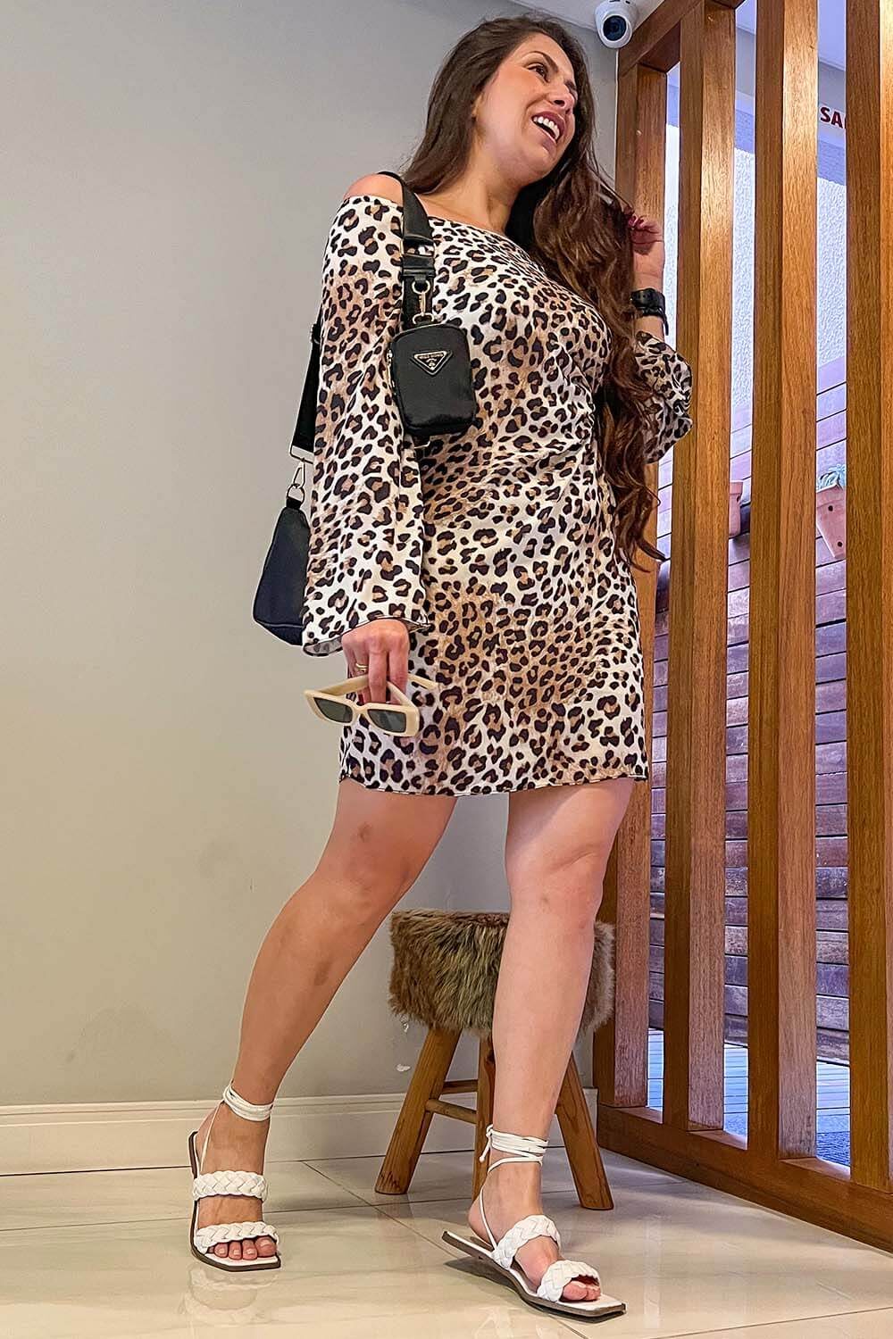 Vestido Curto Estampa Animal Print Onça Off