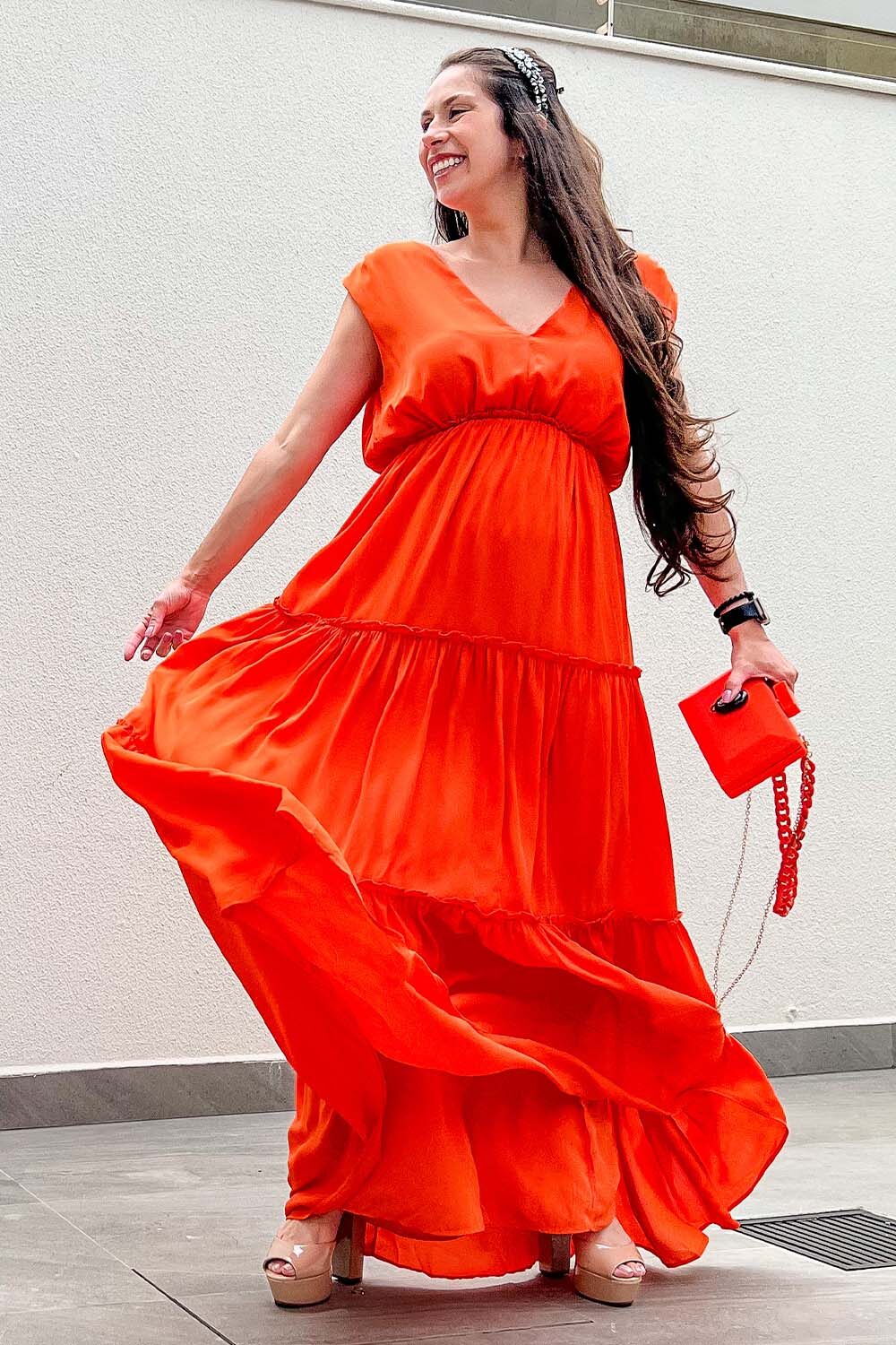 Vestido Longo Carlota Costa Laranja