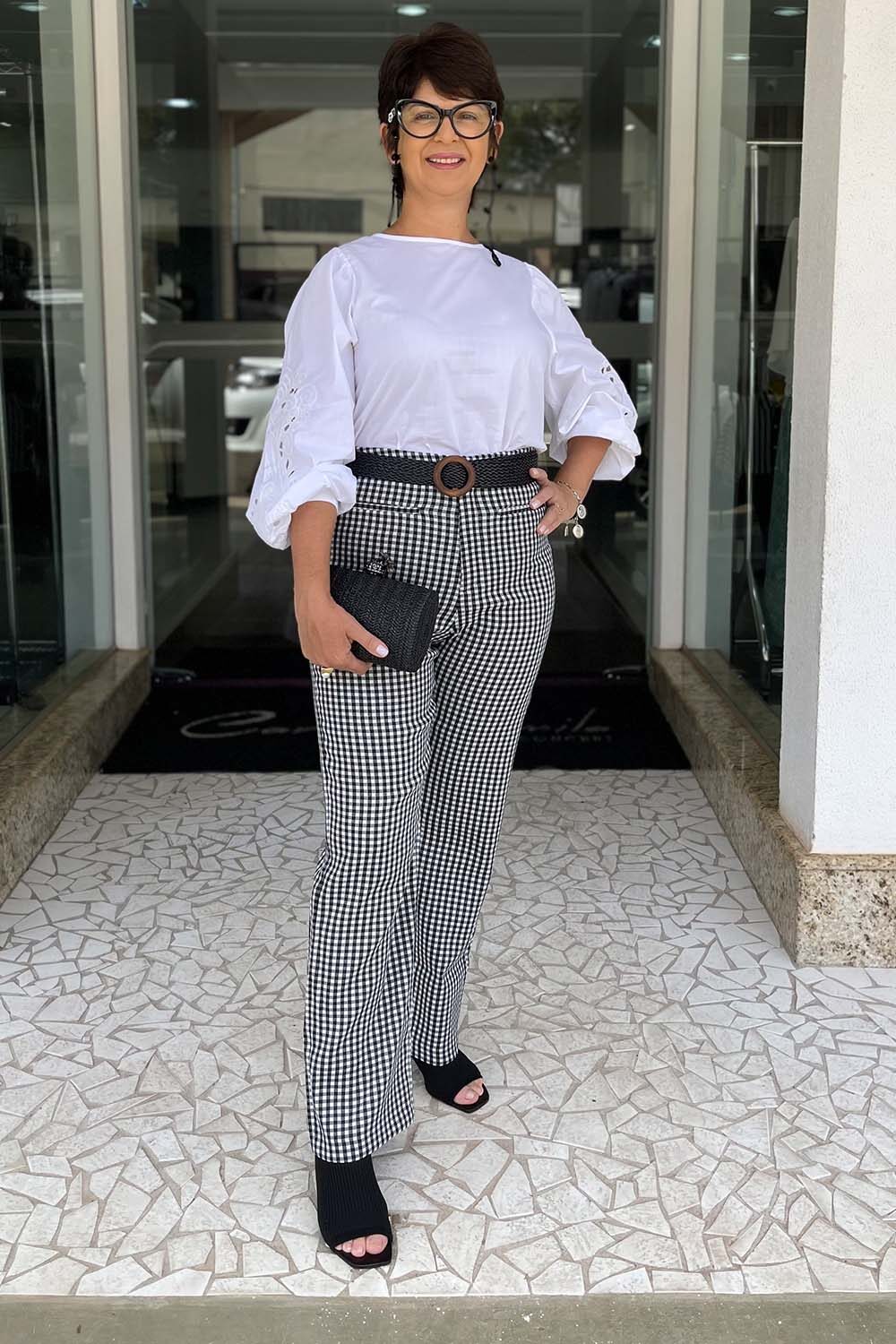 Calça Carlota Costa Reta Vichy Preto e Branco