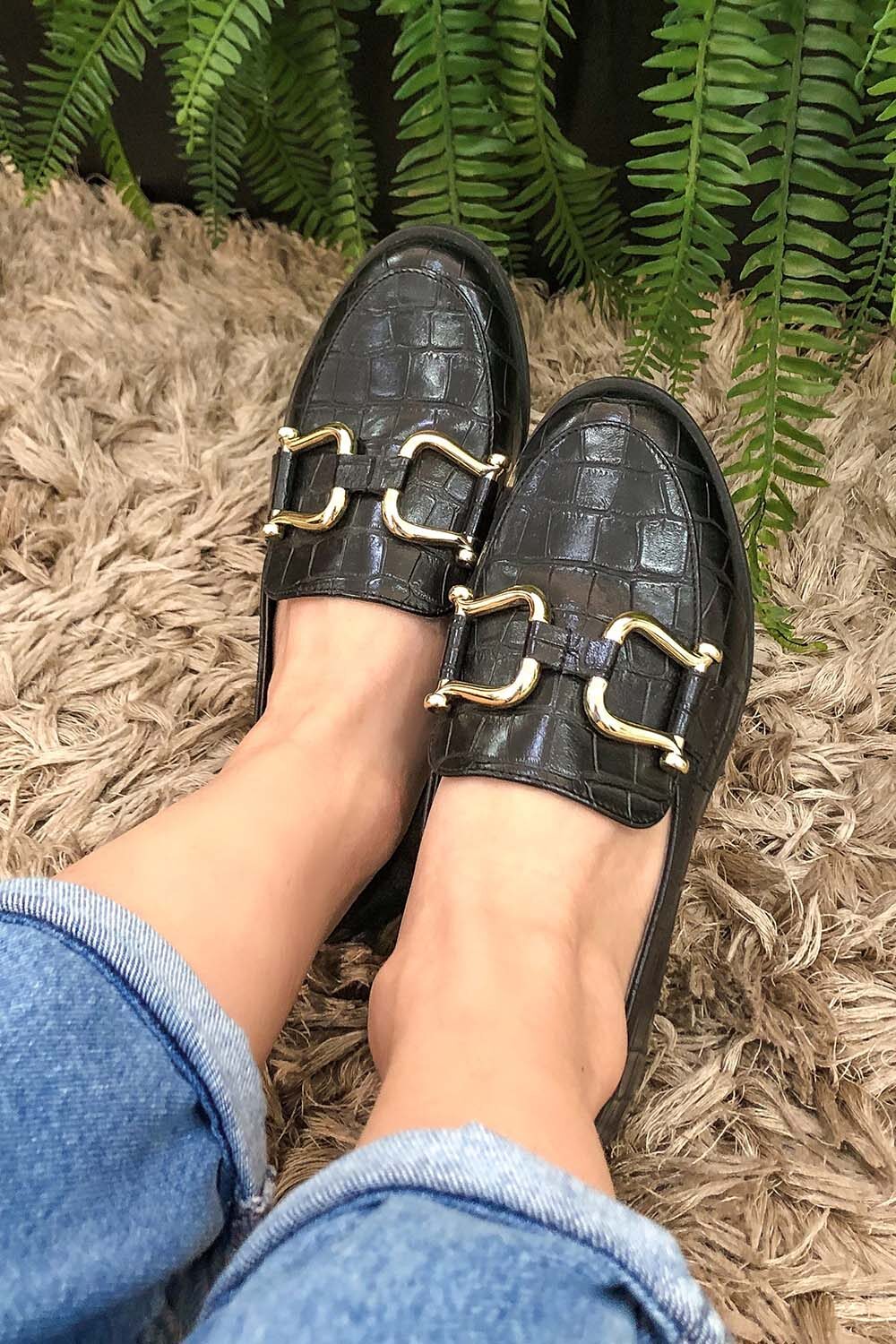 Mocassim My Shoes Croco Preto