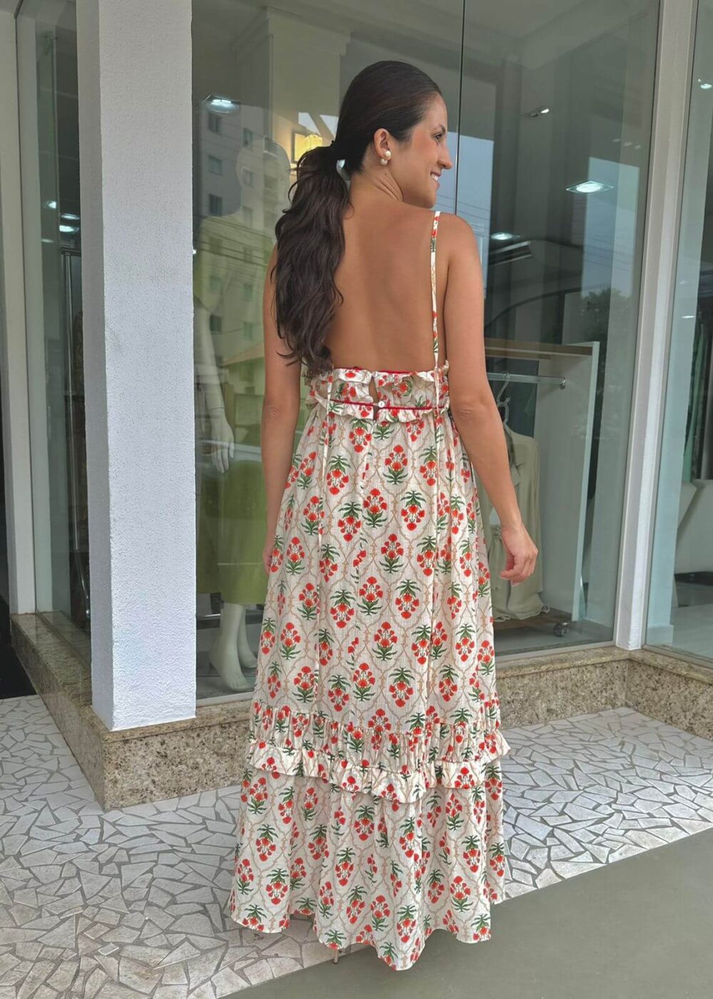 Vestido Carlota Costa Midi Estampa Vaso De Flor