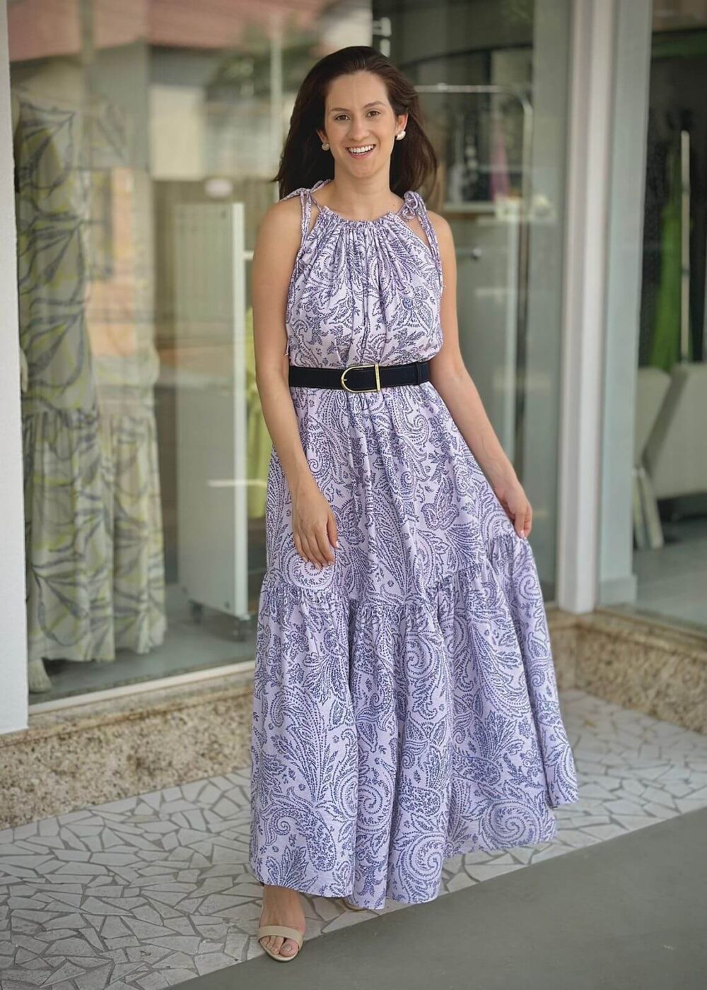 Vestido Carlota Costa Estampa Cashemere Marinho e Rose - Image 3