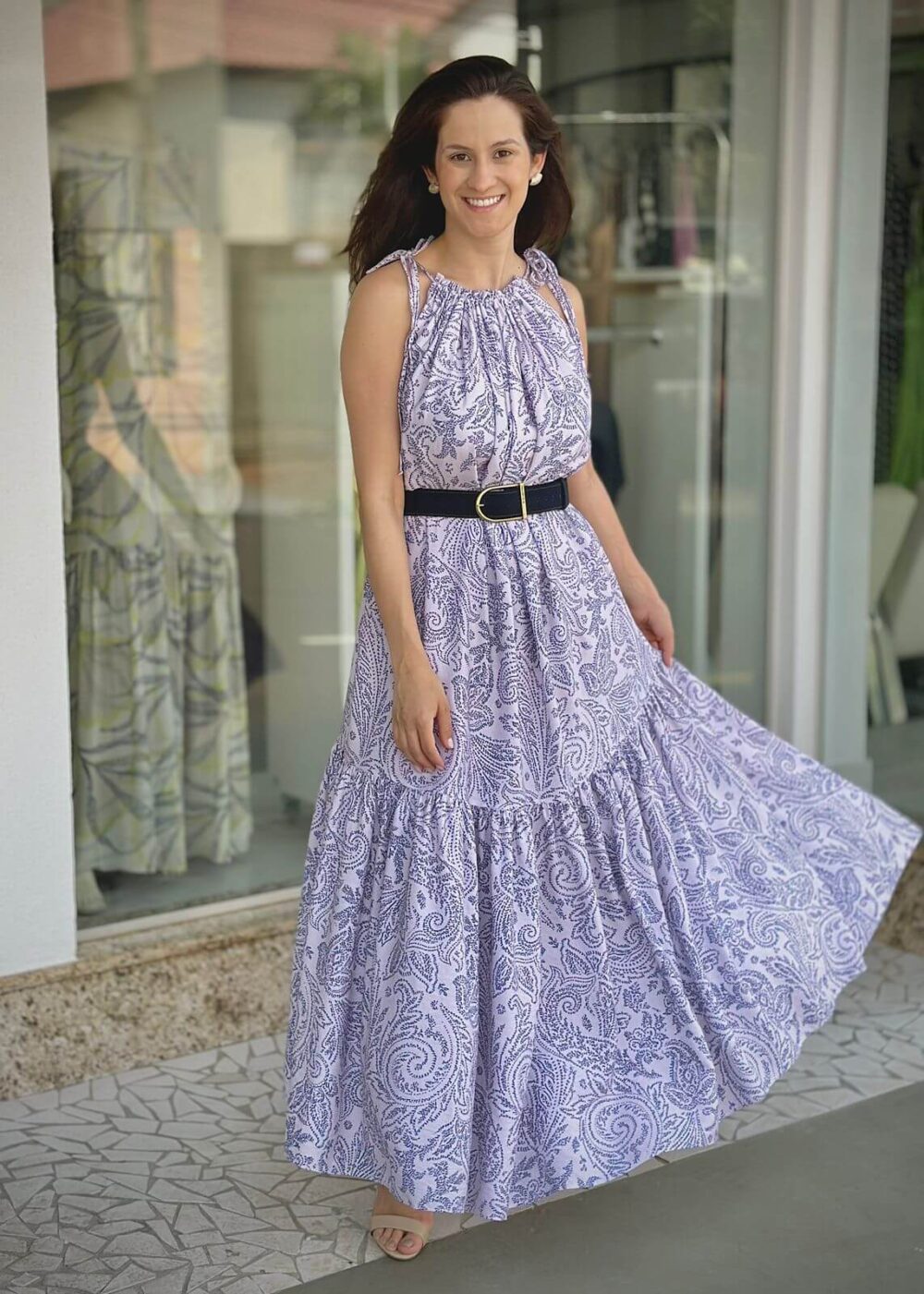 Vestido Carlota Costa Estampa Cashemere Marinho e Rose